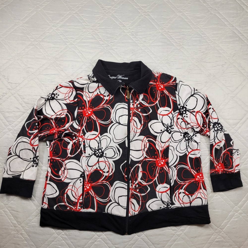 Ongue Woman full zip light weight floral jacket size‎ 1X